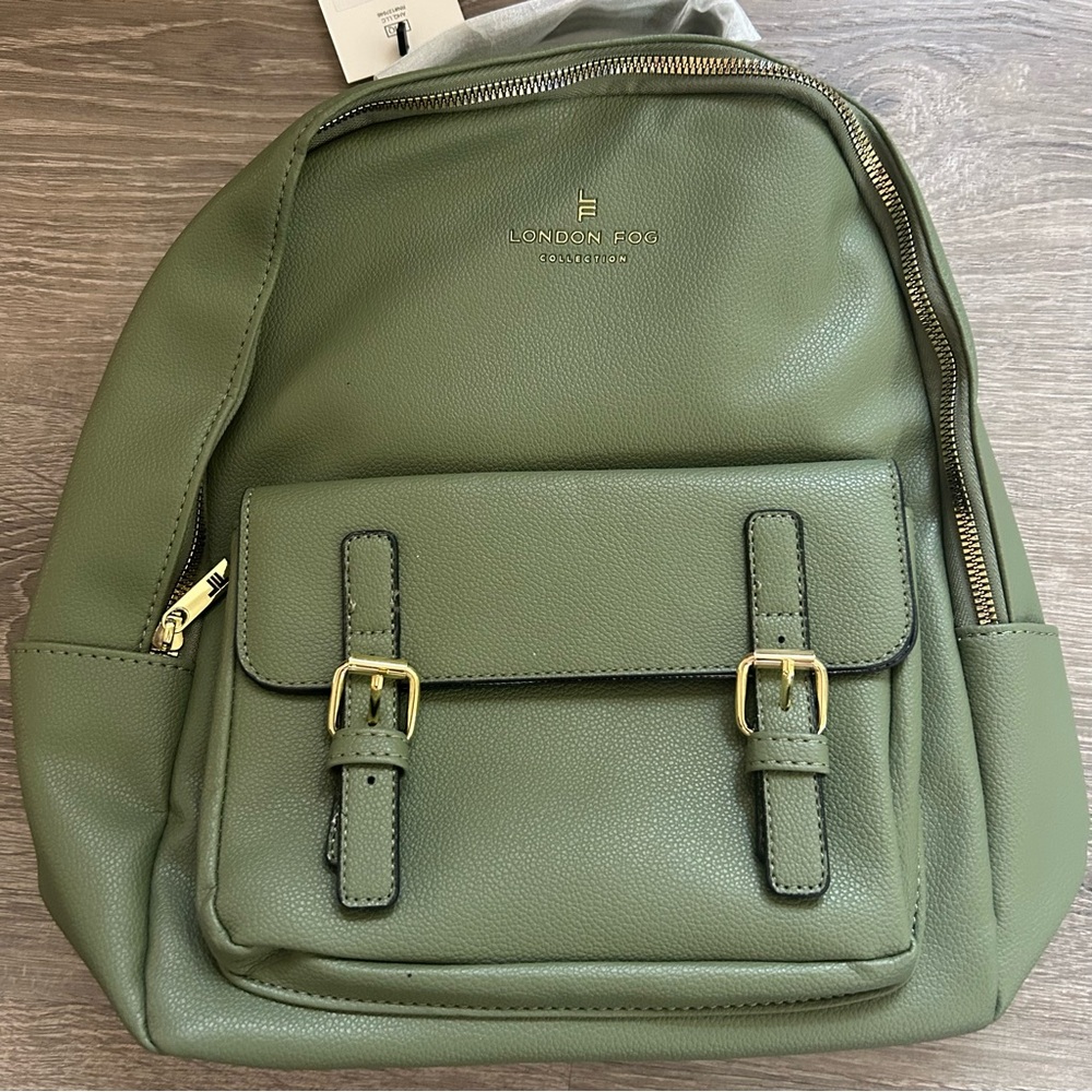 New London Fog Stella Pebble Sage Green Backpack with Gold Light Accents - Picture 10 of 10